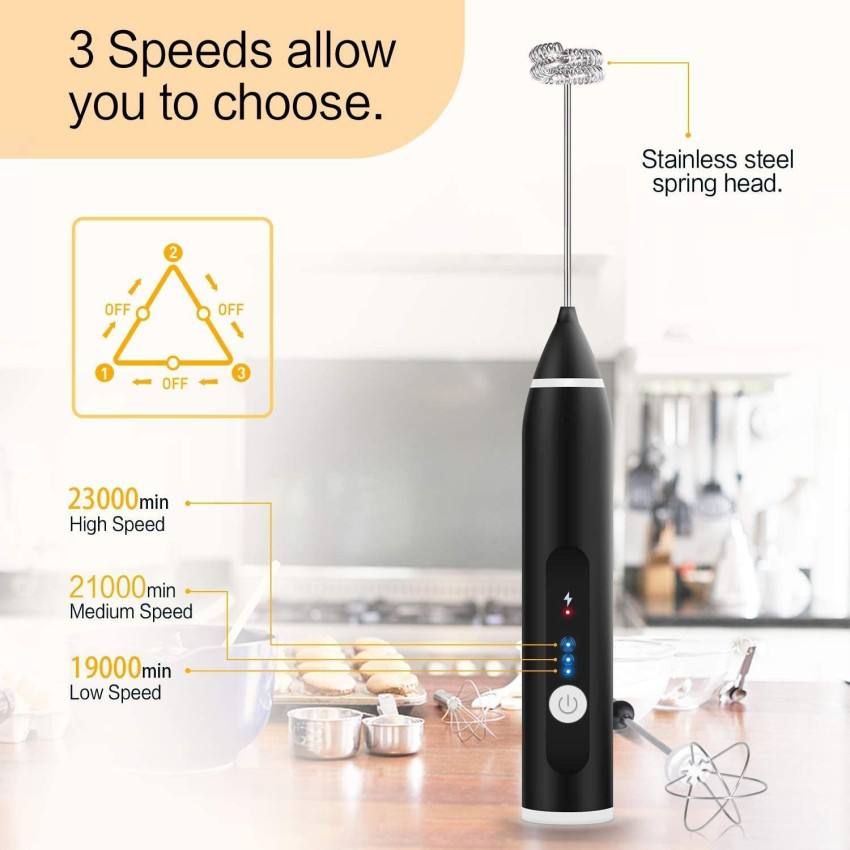 Rechargeable Electric Milk Frother | Coffee Beater & Whisk | 3-Speed Adjustable Settings Perfect for Coffee