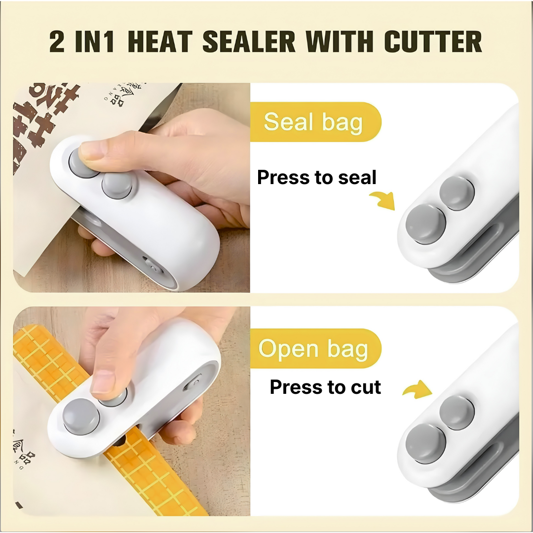 Portable Plastic Bag Sealing Machine | Mini Bag Sealer with Cutter and Magnet | Packet Sealer for Food, Chips, Snacks, Traveling Food Packets Bags (Rechargeable) 1Pcs