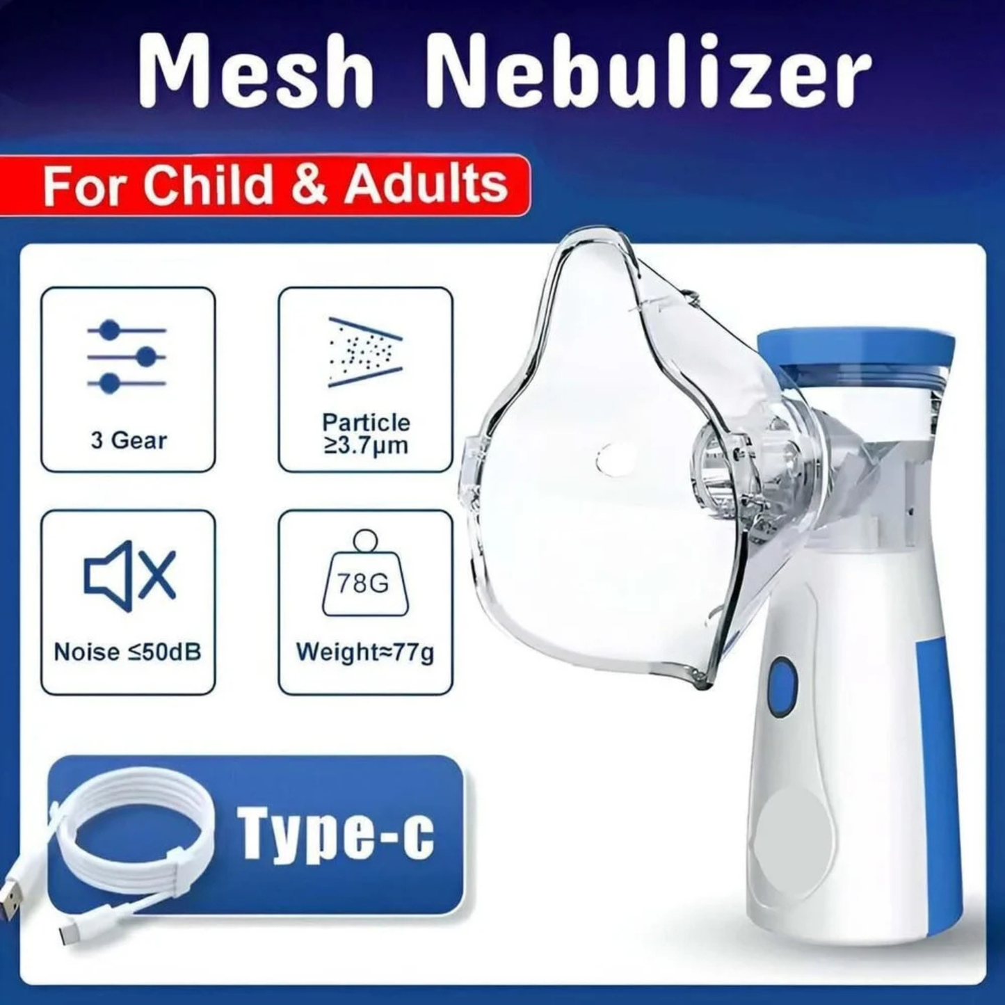 New Effective Portable Nebulizer, Silent and Compact Nebulizer Machine for Adult and Kids, Wireless Vaporizer Machine, Steam Inhaler for Cold, Cough, Asthma And Sinusitis - Quick Relief and Daily Use Vaporiser With Respiratory Mask (Regular)