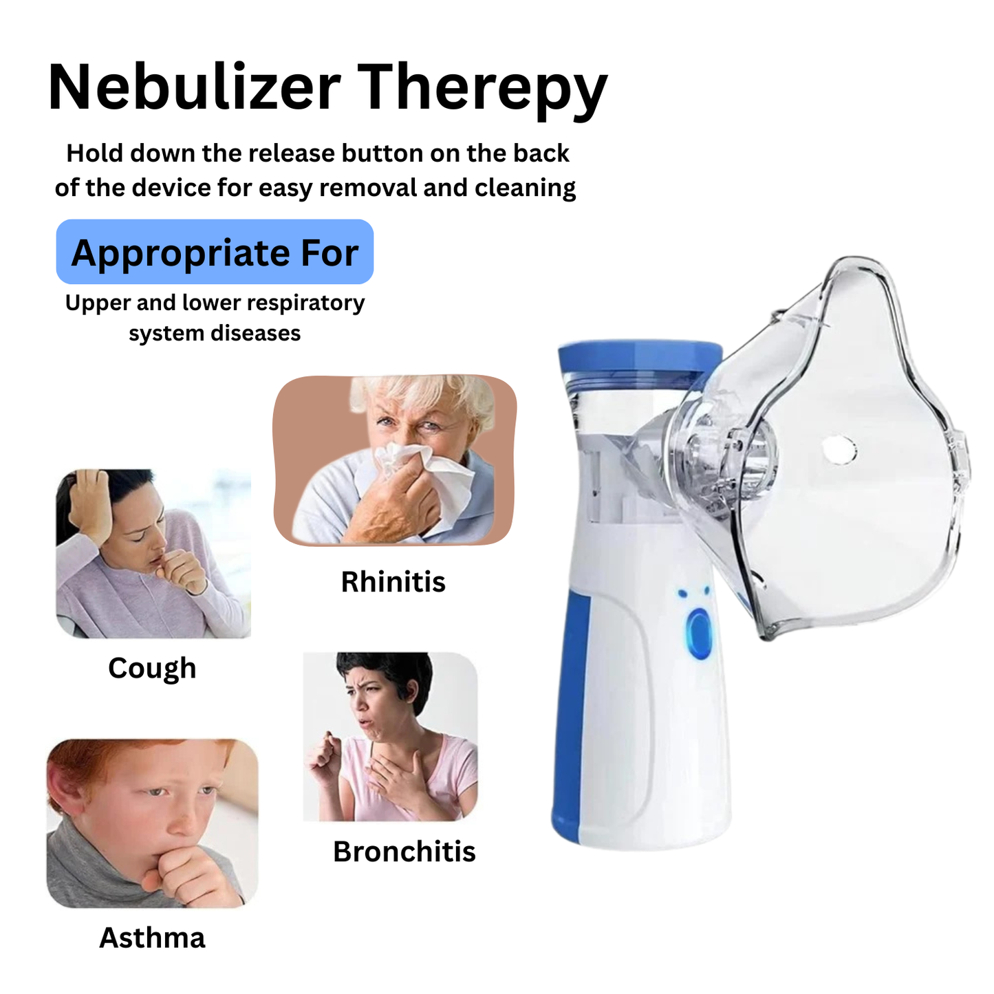 New Effective Portable Nebulizer, Silent and Compact Nebulizer Machine for Adult and Kids, Wireless Vaporizer Machine, Steam Inhaler for Cold, Cough, Asthma And Sinusitis - Quick Relief and Daily Use Vaporiser With Respiratory Mask (Regular)