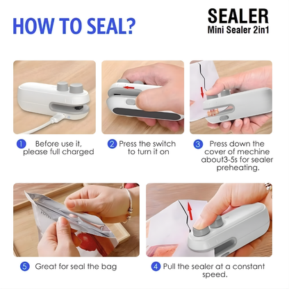 Portable Plastic Bag Sealing Machine | Mini Bag Sealer with Cutter and Magnet | Packet Sealer for Food, Chips, Snacks, Traveling Food Packets Bags (Rechargeable) 1Pcs