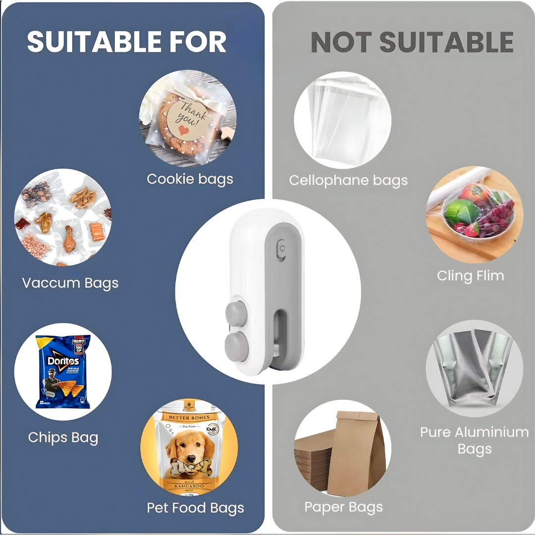 Portable Plastic Bag Sealing Machine | Mini Bag Sealer with Cutter and Magnet | Packet Sealer for Food, Chips, Snacks, Traveling Food Packets Bags (Rechargeable) 1Pcs