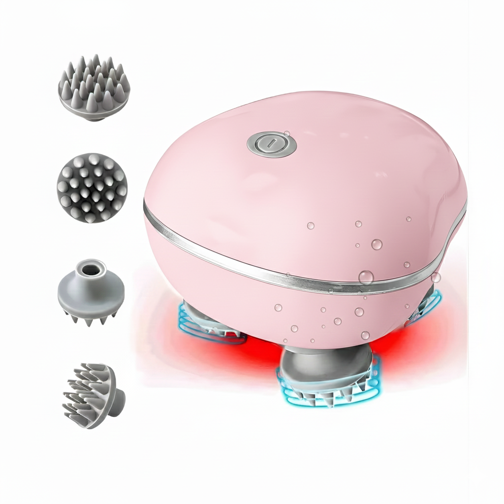 Head Massager For Scalp | Rechargeable Electric Scalp Massager For Hair Growth | 96 Silicon Kneading Points With Detachable Heads | MULTICOLOUR