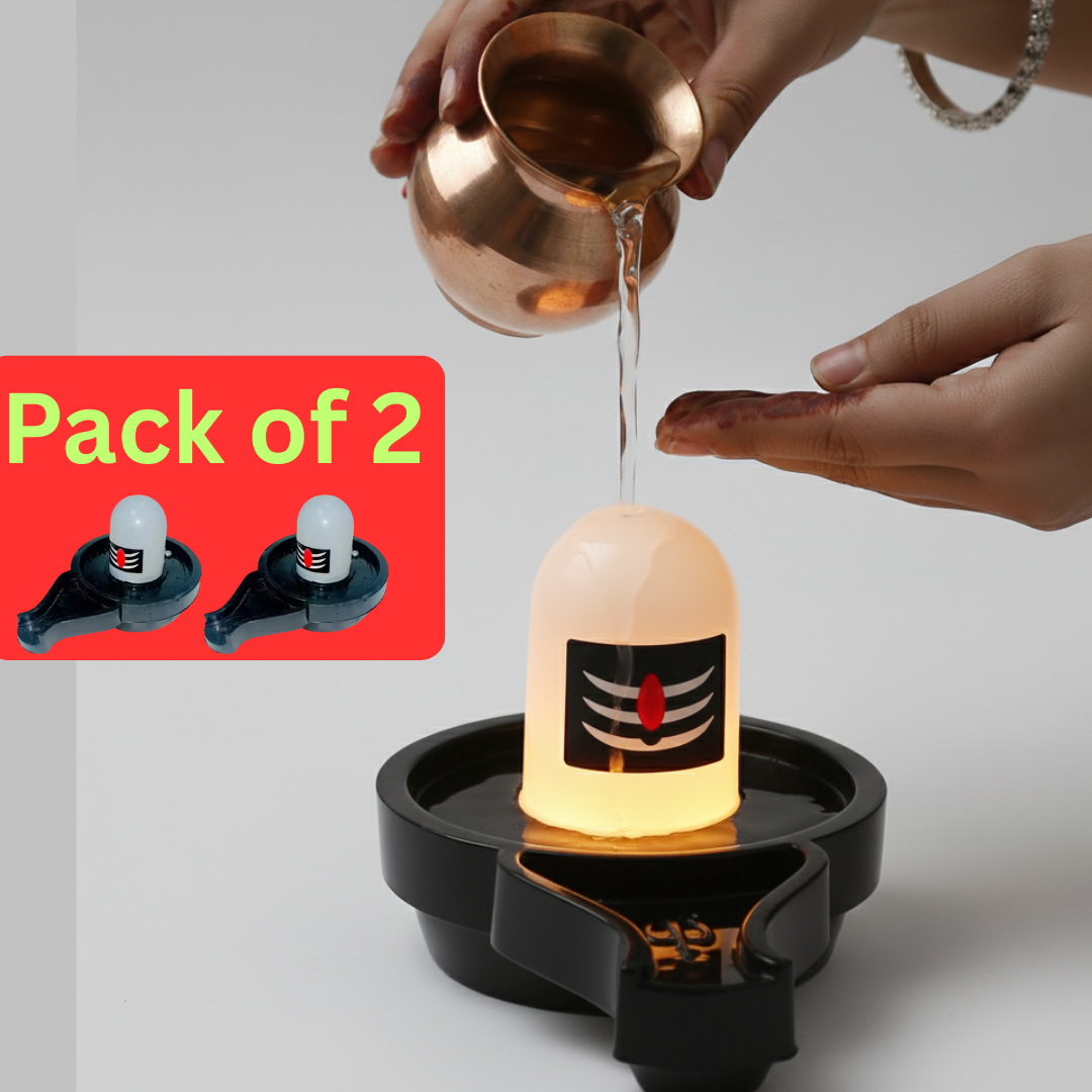 Water Sensor Shivling with Yellow Light | Pack of 2 | for Home Temple & Festival Decor