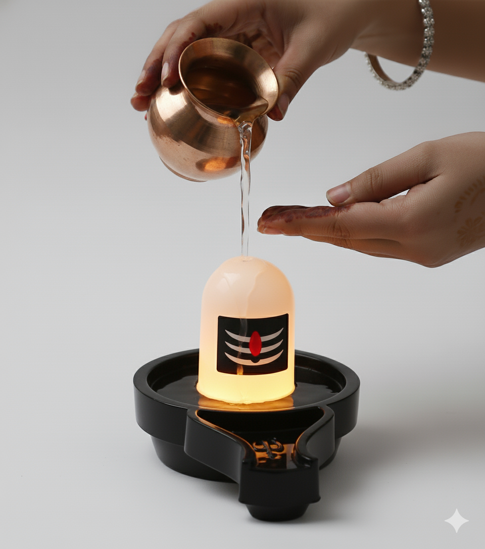 Water Sensor Shivling with Yellow Light | Pack of 2 | for Home Temple & Festival Decor